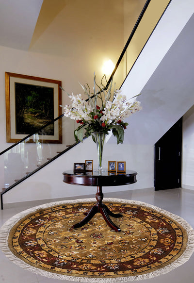 Indo Kazak Round Carpet Design Light Cream and Rust - AR1665