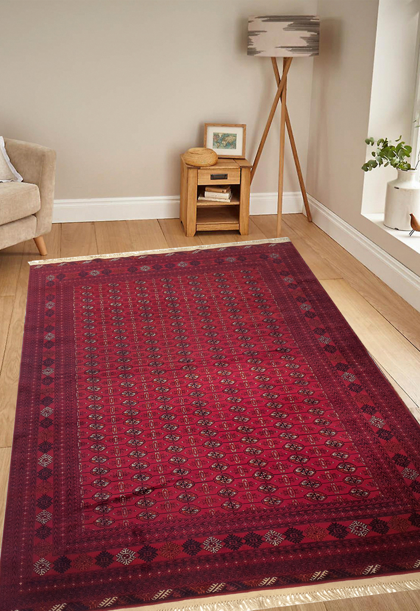 SUPERFINE PERSIAN TURKAMAN RED WOOL ON WOOL ALLOVER ELEPHANT FOOT PATTERN - AR3974