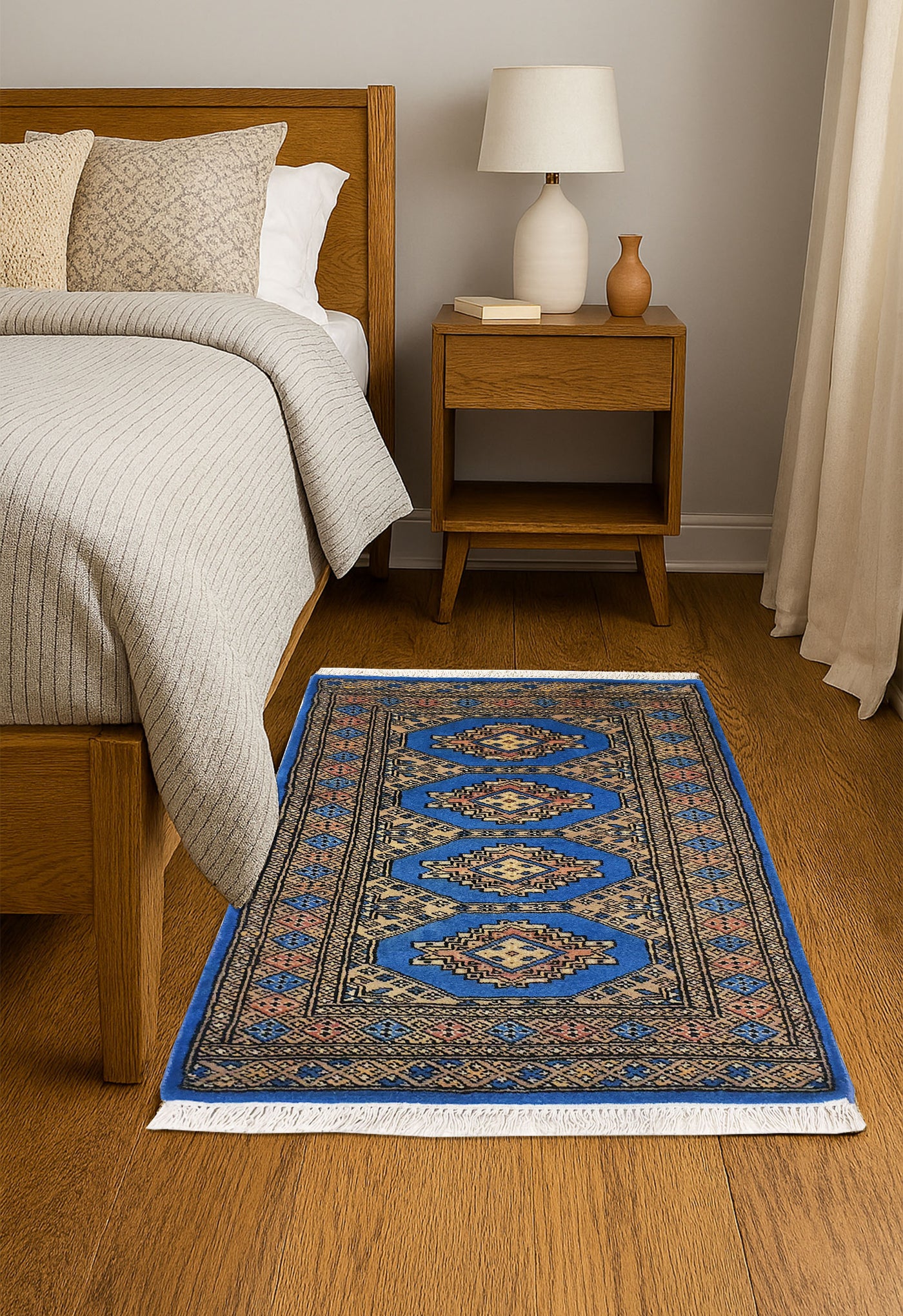 SUPERFINE BUKHARA LIGHT BLUE & BROWN WITH 4 MEDALLION - AR3998