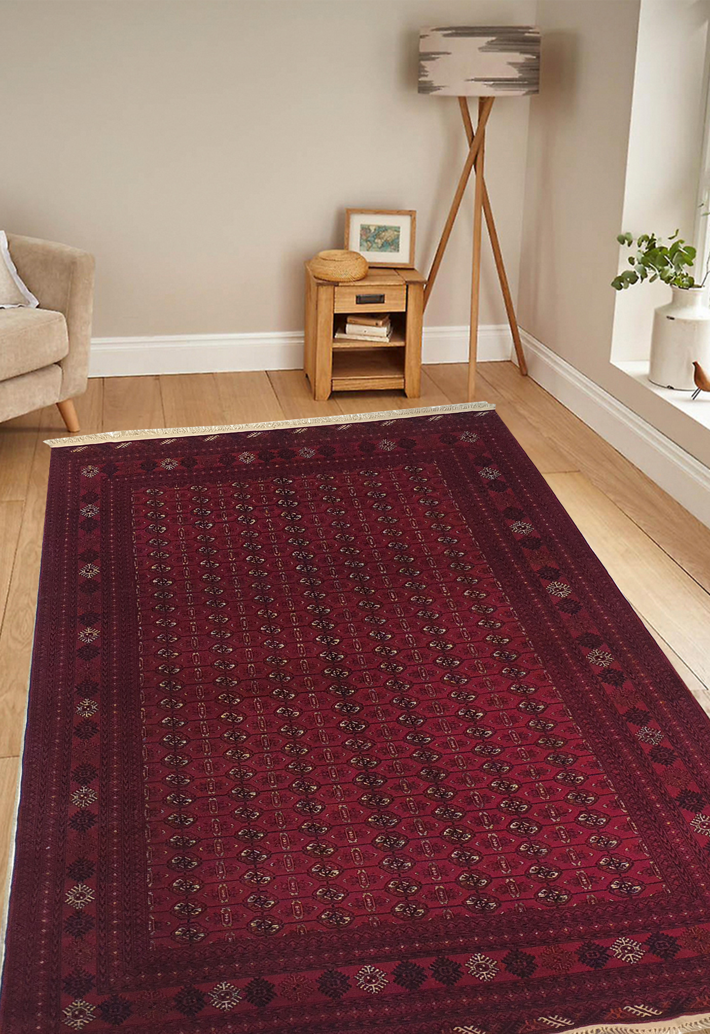 SUPERFINE PERSIAN TURKAMAN RED WOOL ON WOOL ALLOVER ELEPHANT FOOT PATTERN - AR3975