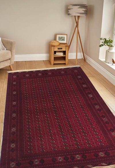 SUPERFINE PERSIAN TURKAMAN RED WOOL ON WOOL ALLOVER ELEPHANT FOOT PATTERN - AR3975
