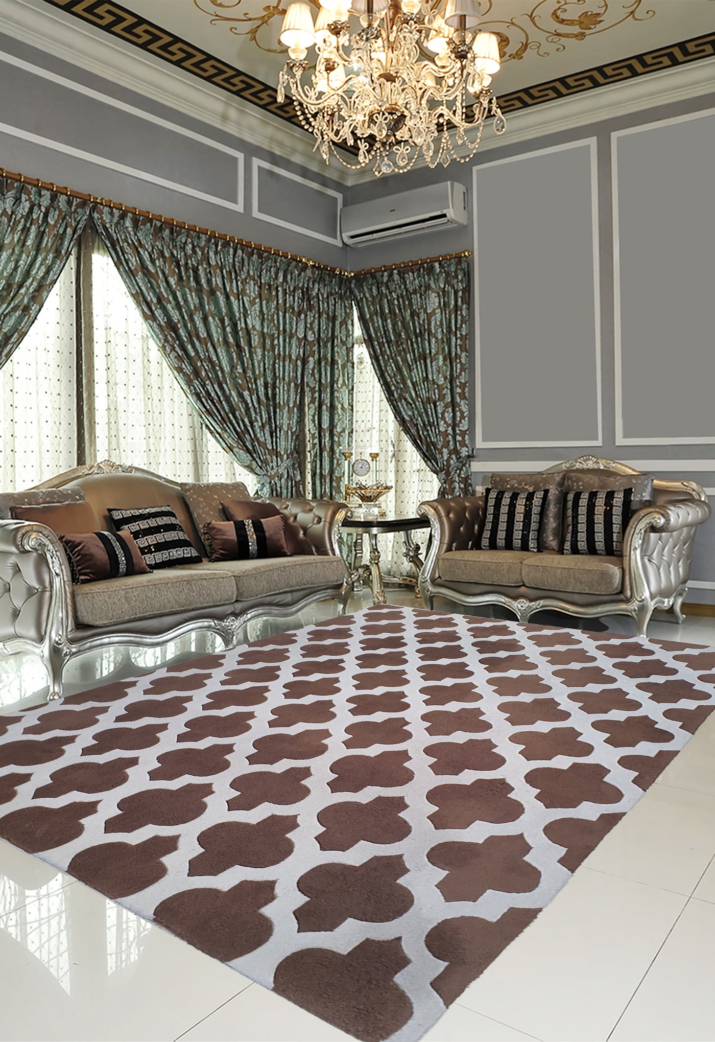 SUPERFINE HAND TUFTED MODERN WOOL VINTAGE WHITE & BROWN - HT0094