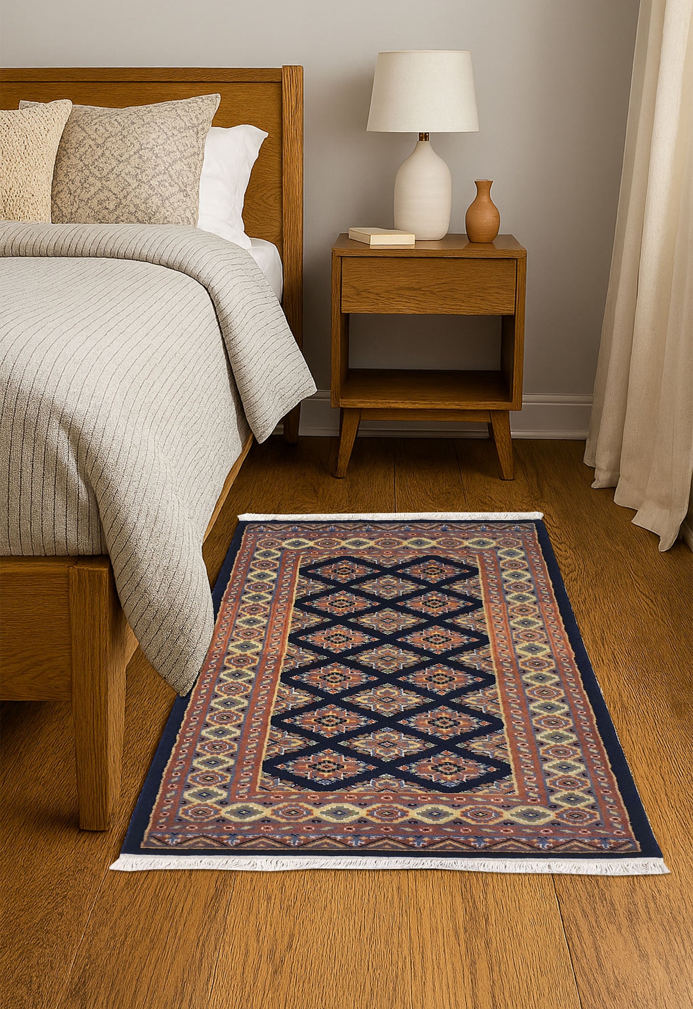 SUPERFINE BUKHARA BLUE & BROWN ALLOVER INLET SILK DESIGN - AR3992