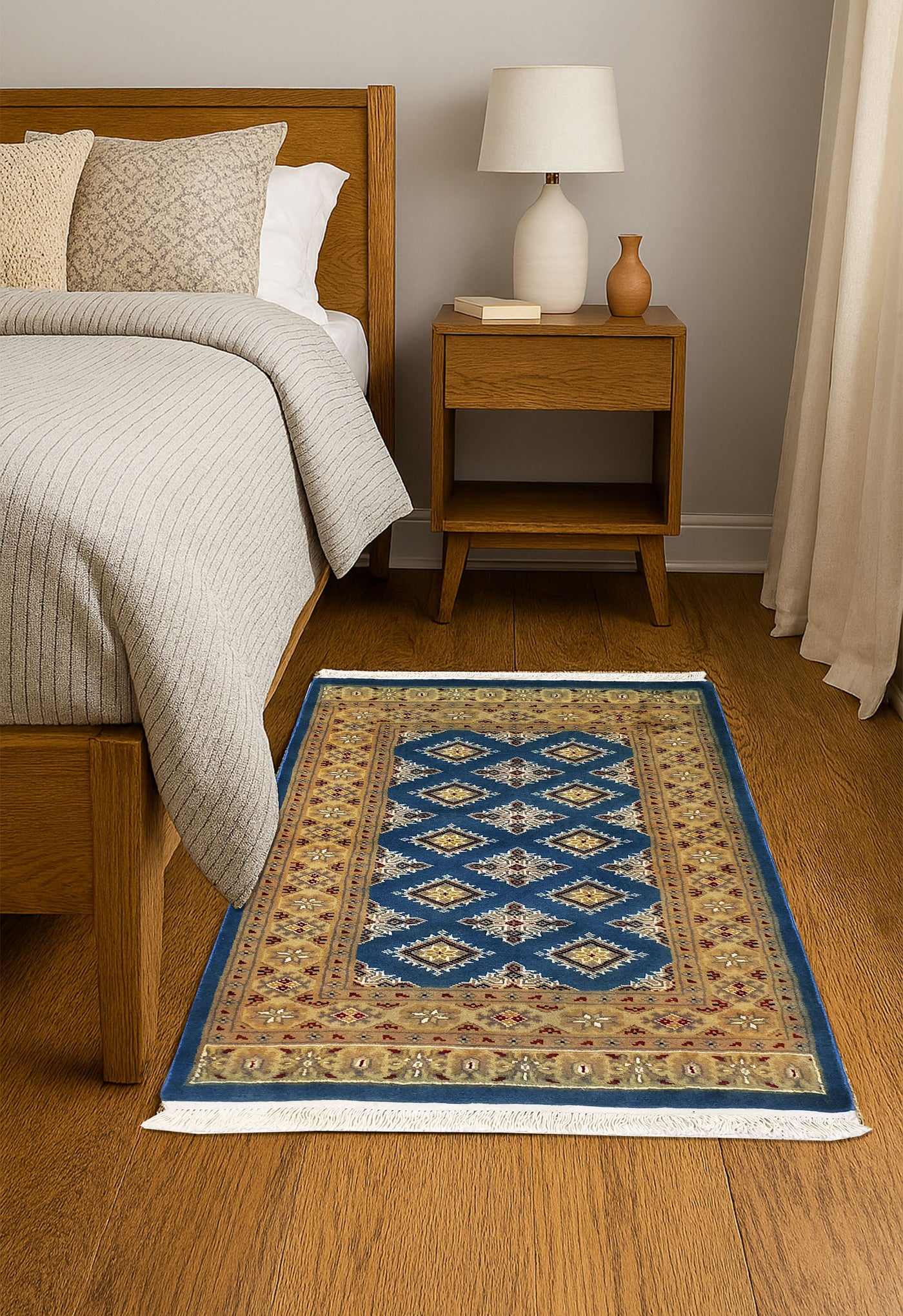 SUPERFINE BUKHARA SEA GREEN ALLOVER INLET SILK DESIGN & YELLOW BORDER - AR3991