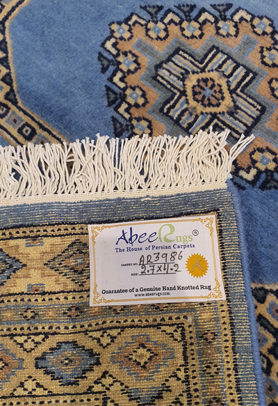 SUPERFINE BUKHARA LIGHT BLUE WITH 3 MEDALLION CREAM & GREY BORDER - AR3986