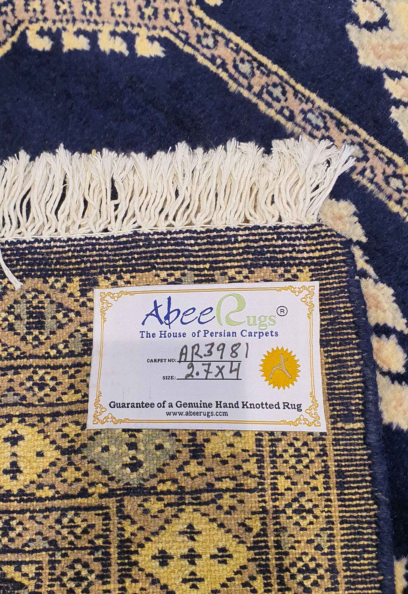 SUPERFINE BUKHARA DARK BLUE WITH 5 MEDALLION CREAM & GREY BORDER - AR3981