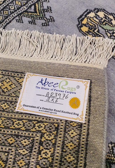 SUPERFINE BUKHARA WOOL GREY RUNNER WITH ELEPHANT FOOT MOTIF - AR3976