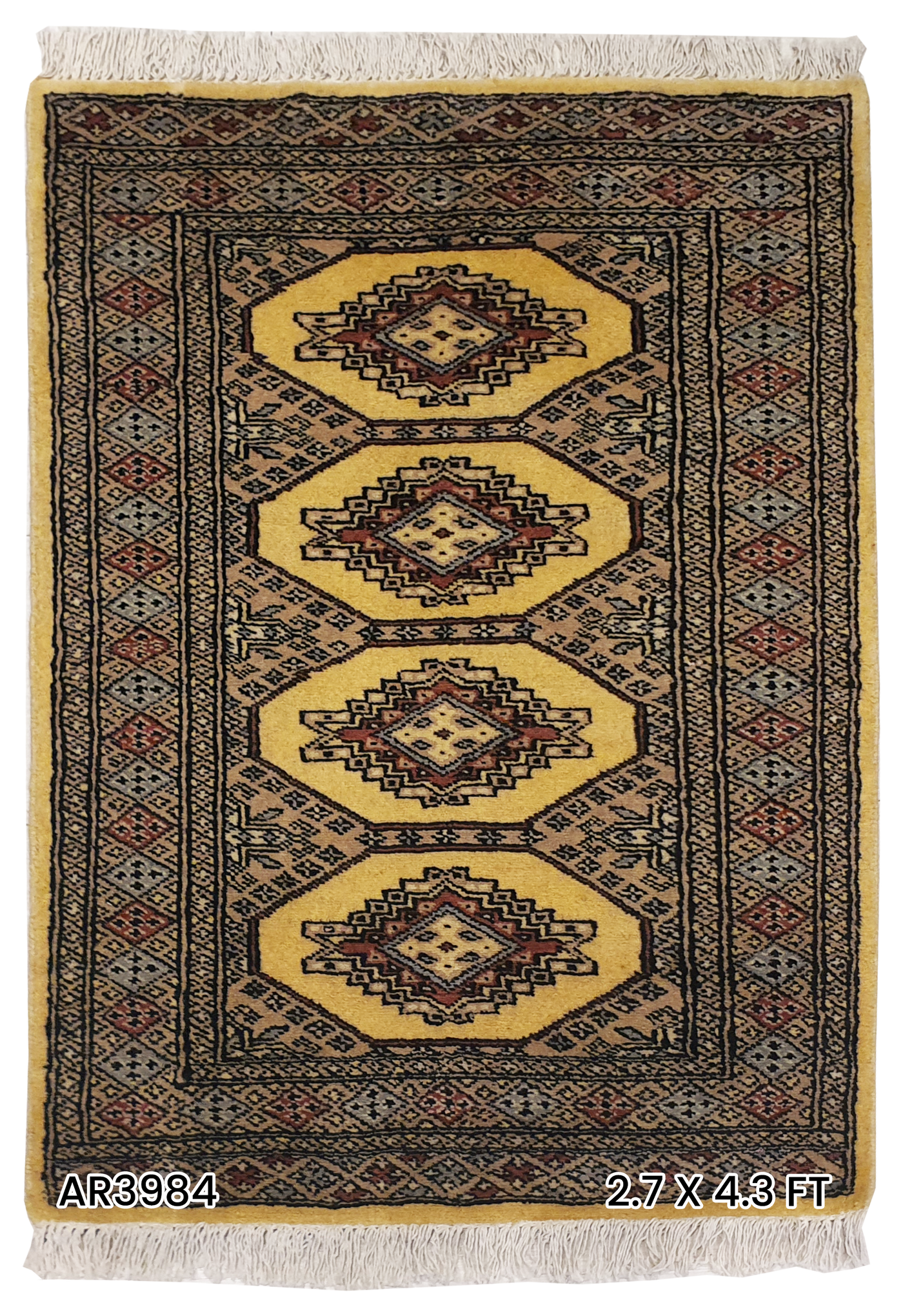 SUPERFINE BUKHARA YELLOW WITH 4 MEDALLION & MULTICOLOUR BORDER - AR3984