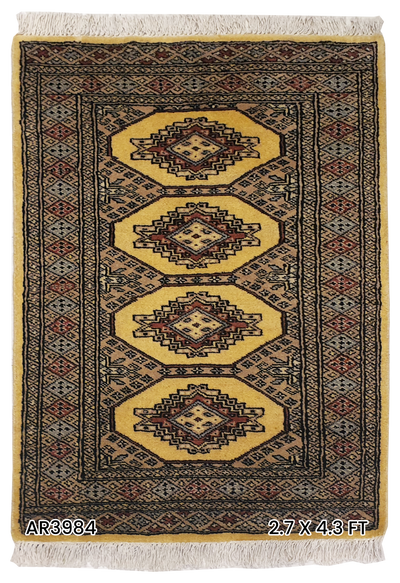 SUPERFINE BUKHARA YELLOW WITH 4 MEDALLION & MULTICOLOUR BORDER - AR3984