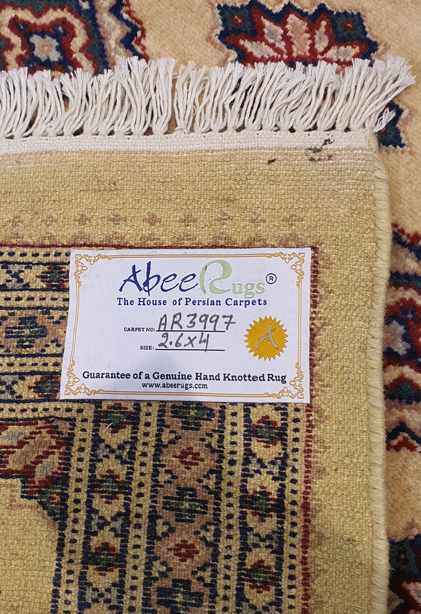 SUPERFINE BUKHARA YELLOW WITH RED & BLUE MOTIF SILK INLET - AR3997