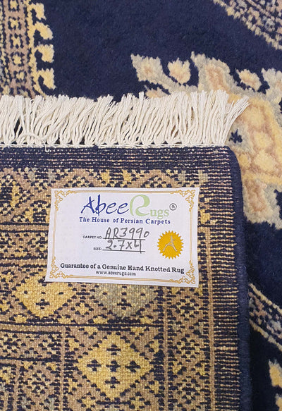 SUPERFINE BUKHARA DARK BLUE WITH 5 MEDALLION BROWN & GREY BORDER - AR3990