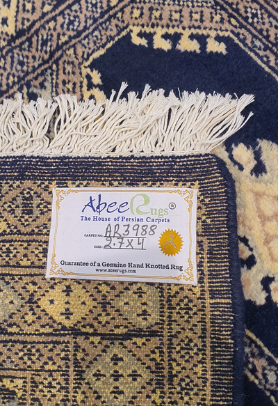 SUPERFINE BUKHARA BLUE WITH 5 MEDALLION WHITE & GREY BORDER - AR3988