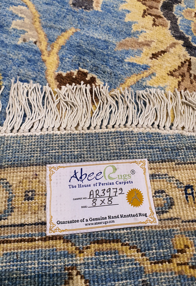 SUPERFINE HAND KNOTTED OUSHAK LIGHT BLUE WOOL ROUND WITH HAND-SPIN FINE WOOL - AR3972
