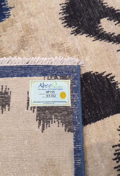 Superfine Persian Ikat Design Wool Allover Big Floral Motif Black and Cream-VP155