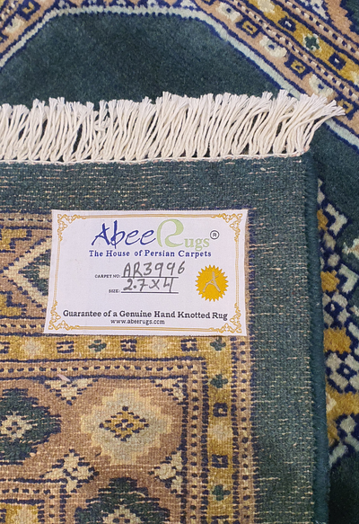 SUPERFINE BUKHARA GREEN & BROWN WITH 3 MEDALLION INLET SILK - AR3996