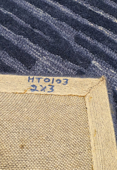 SUPERFINE HAND TUFTED LOOP & CUT PILE BLUE STRIPE CARPET SAMPLE - HT0103