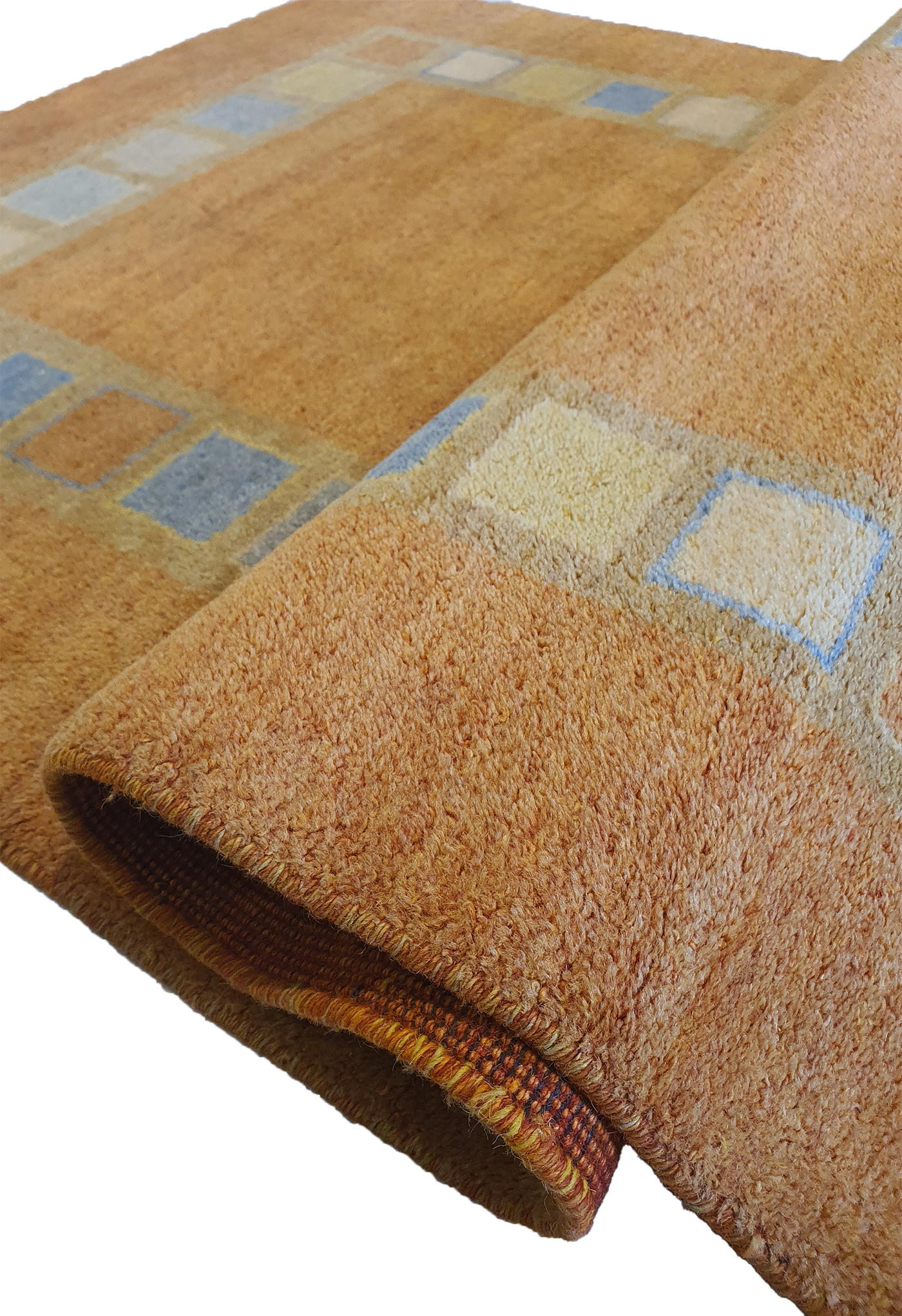 Superfine Hand Knotted Gabbeh Wool Yellow with Box Border Design Vintage Wash - AR3958