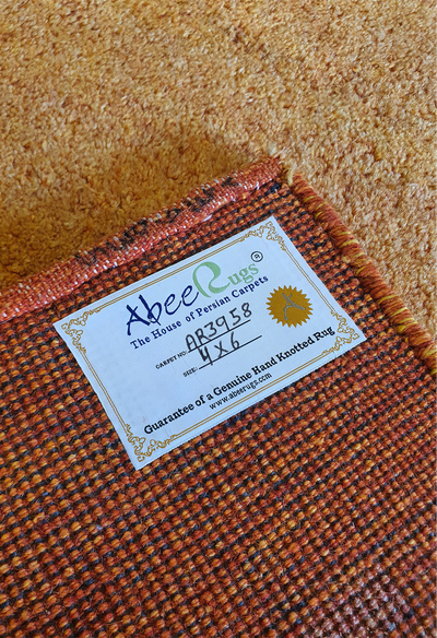 Superfine Hand Knotted Gabbeh Wool Yellow with Box Border Design Vintage Wash - AR3958