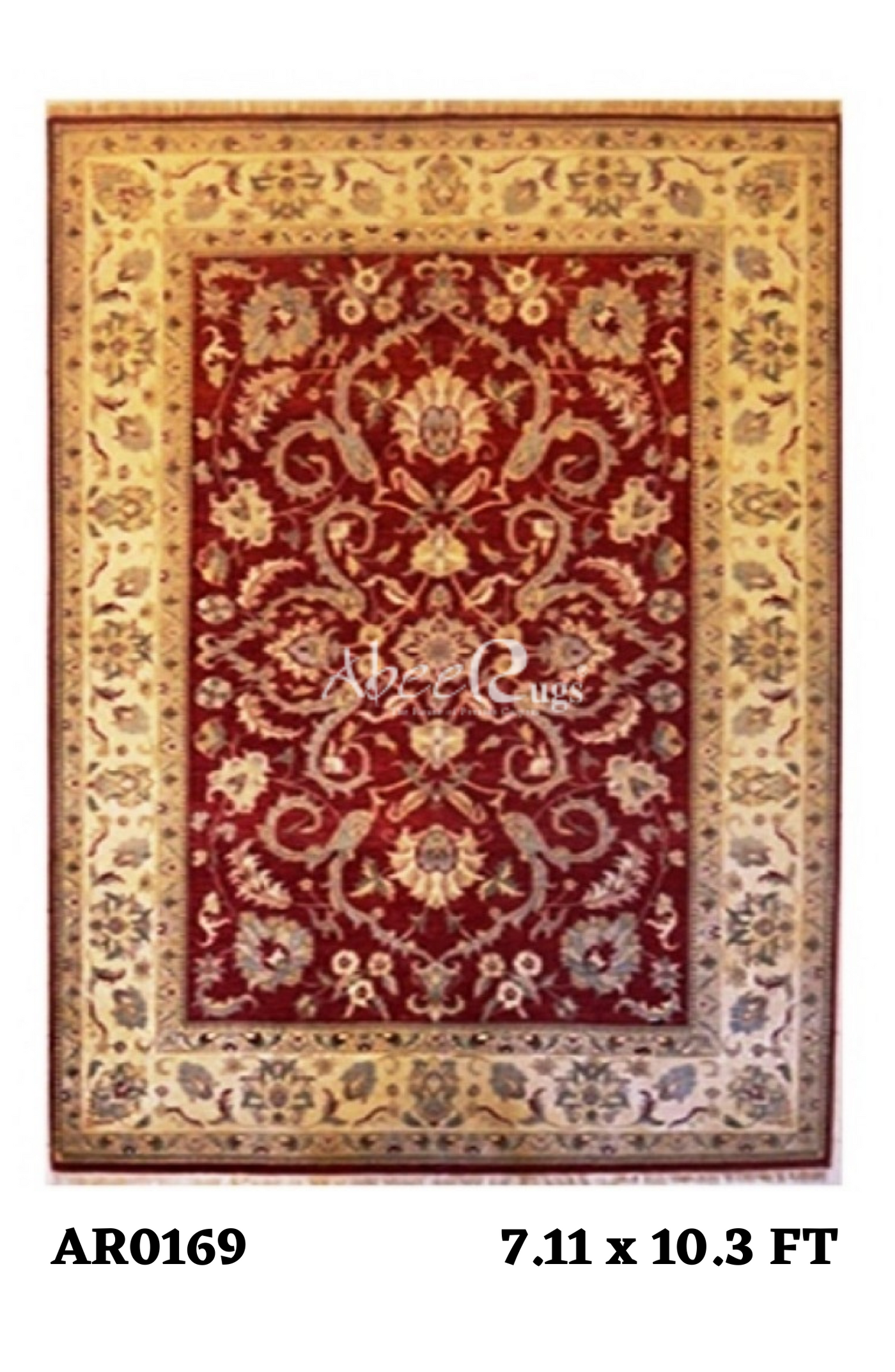 Indo Vegi Red Allover Floral Design With Cream Border - AR0169