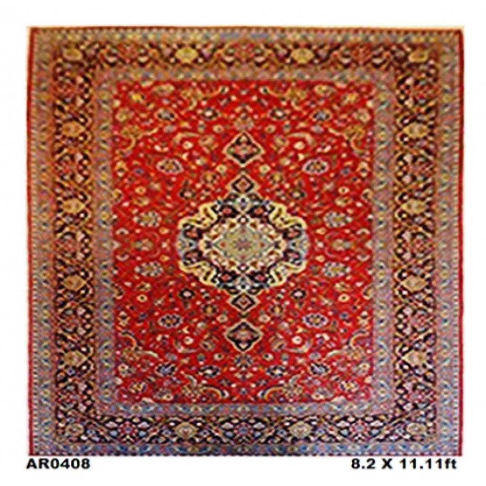 Superfine Keshan Red Blue With Blue Border - AR0408