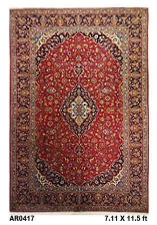Persian Keshan Red With Blue Medallion & Blue Border - AR0417