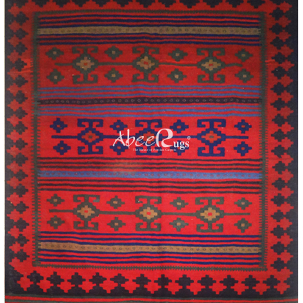 Afghan Killim Wool On Wool Red & Blue - AR3190