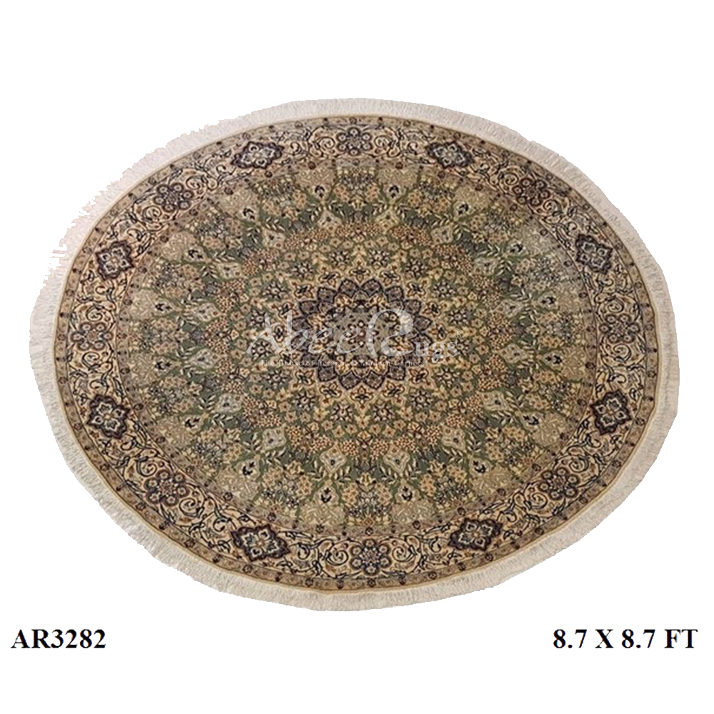 Superfine Persian Nain Dome Design Round Carpet Green Inlet Silk-AR3282