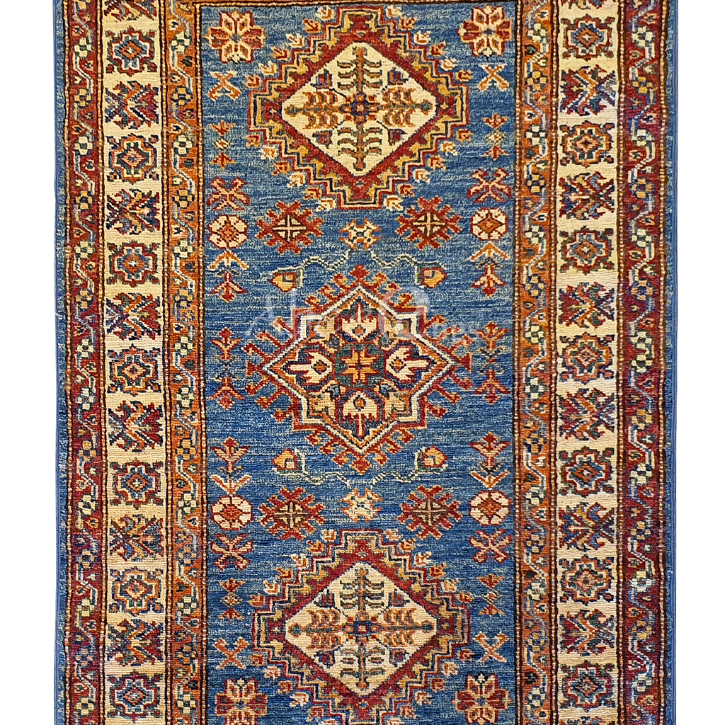 Kazak with 3 Medallion Design Blue and Cream - AR3724