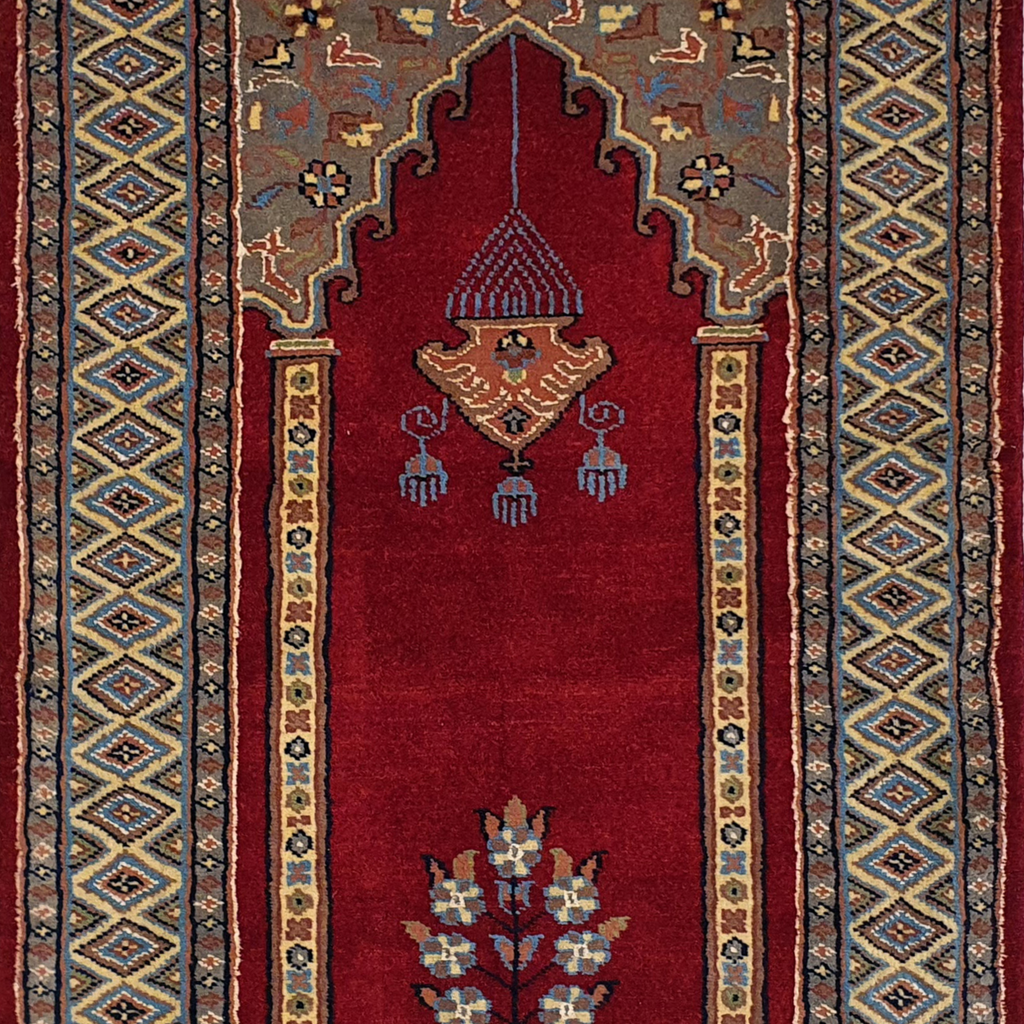 Prayer Rug with Mehrab Design Red & Moss - AR3810