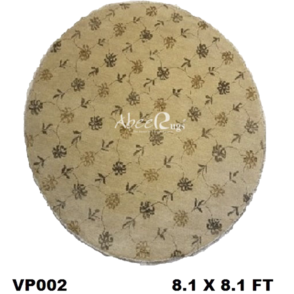 Superfine Persian Wool Round Allover Floral Design Light Brown-VP002