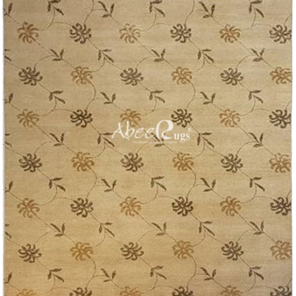 Superfine Persian Wool Cream With Yellow & Brown Flowers-VP022