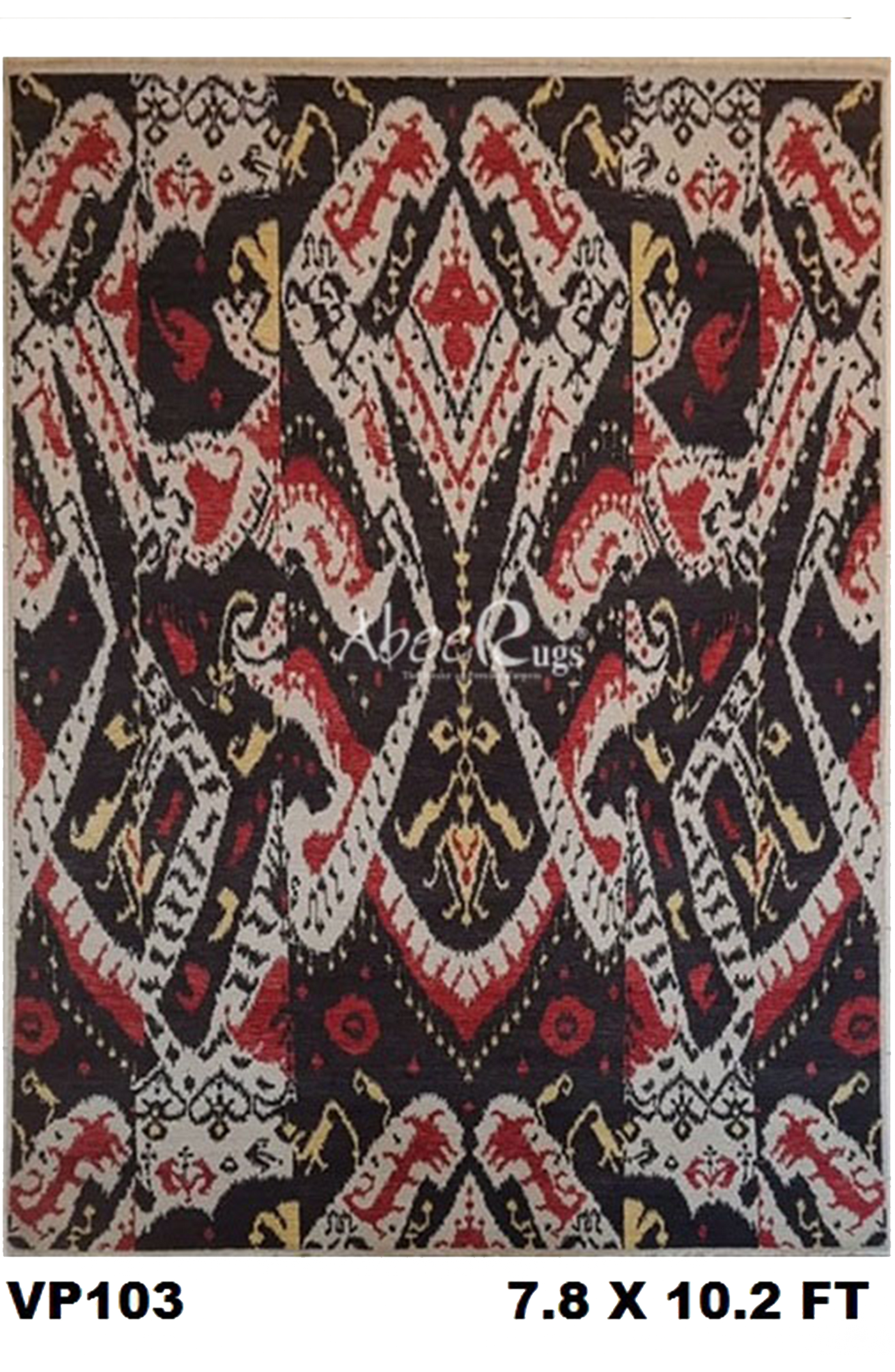 Superfine Persian Ikat Design Wool Allover Design Dark Brown With Cream and Red Motif-VP103