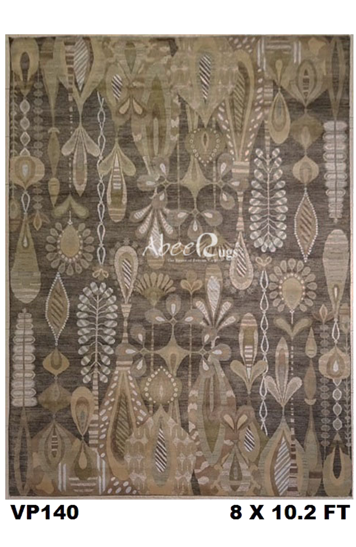 Superfine Persian Trees Of Life Motif Silk and Wool Light Brown With Grey and Dark Brown Motif-VP140