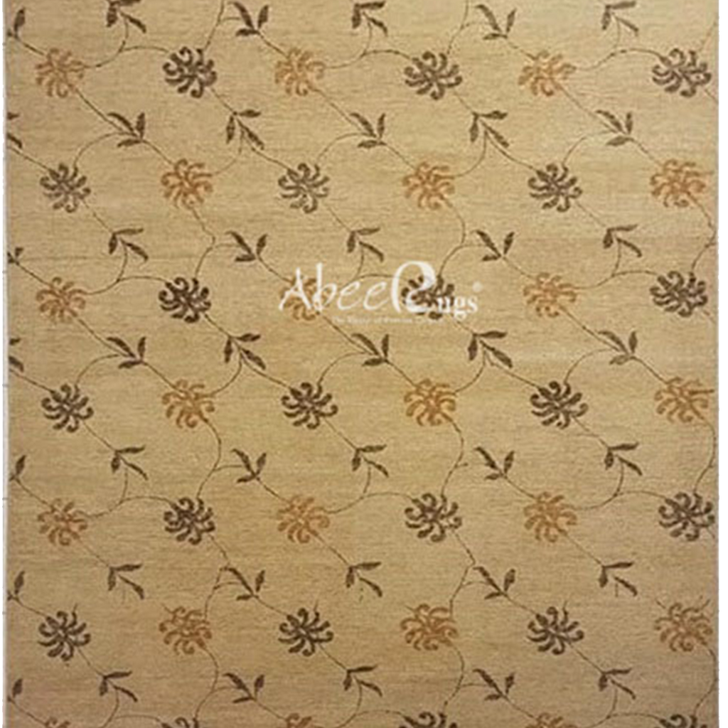 Superfine Persian Classic Vector Shapes Design Wool Light Brown With Yellow & Brown Flowers-VP156