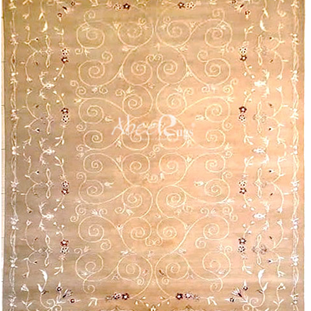 Superfine Indo Nepali Cream With Silk Floral Isfahan Motif-VP158